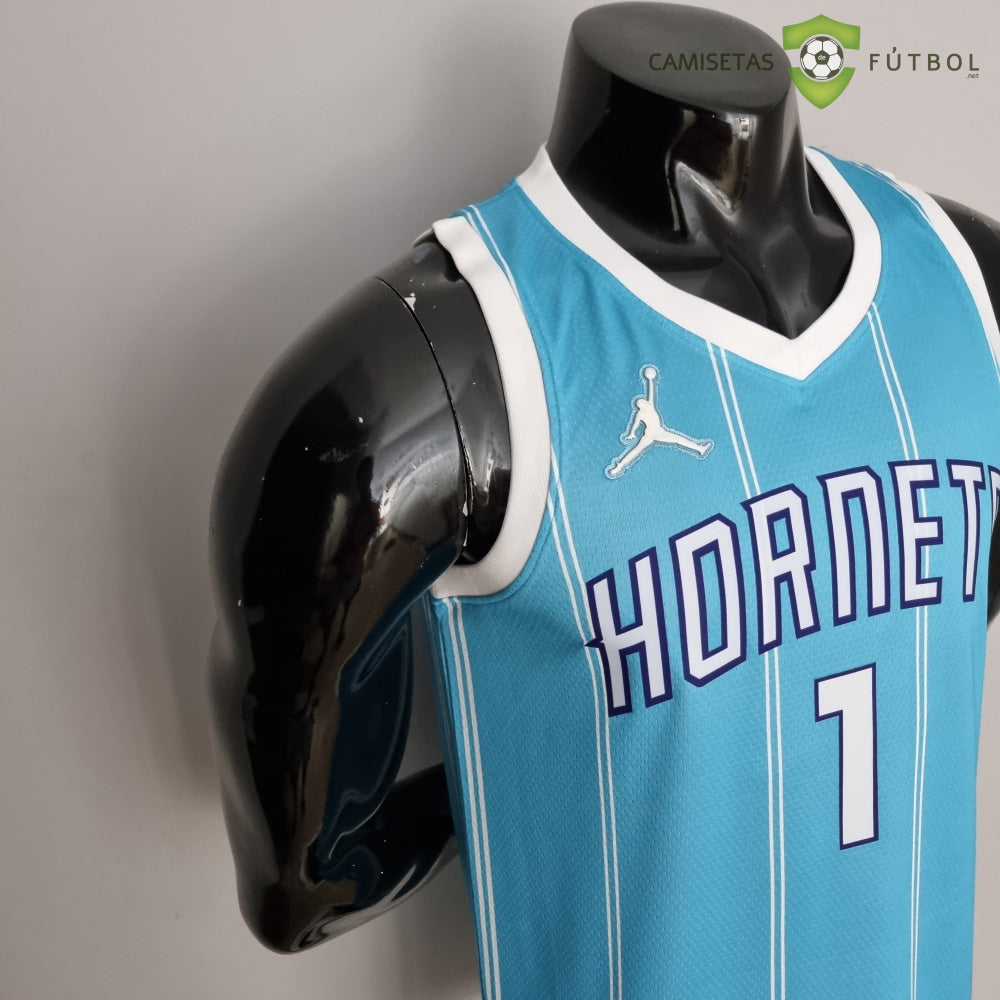 Camiseta Charlotte Hornets 21-22 - Lamelo Ball 1 Azul Rayas Nba