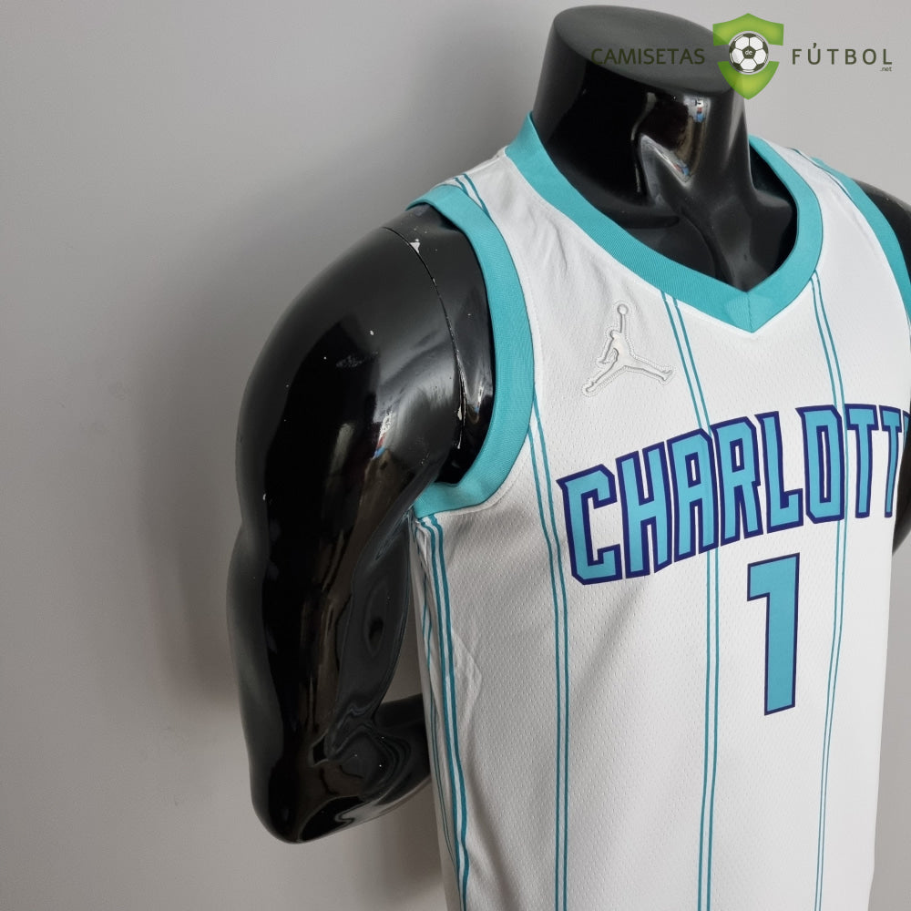 Camiseta Charlotte Hornets 21-22 - Lamelo Ball 1 Blanco Rayas Nba