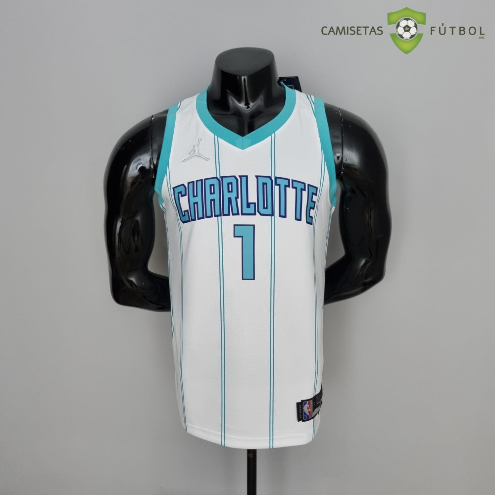 Camiseta Charlotte Hornets 21-22 - Lamelo Ball 1 Blanco Rayas Nba