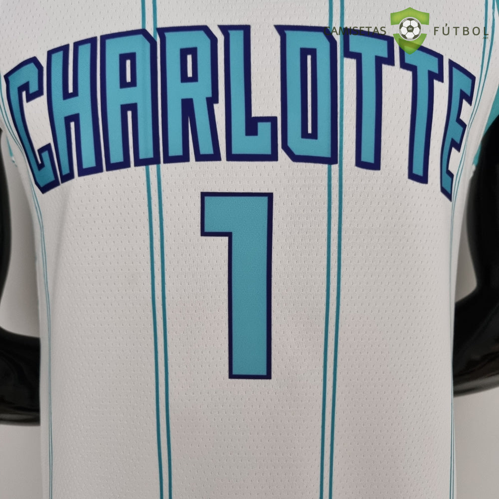 Camiseta Charlotte Hornets 21-22 - Lamelo Ball 1 Blanco Rayas Nba