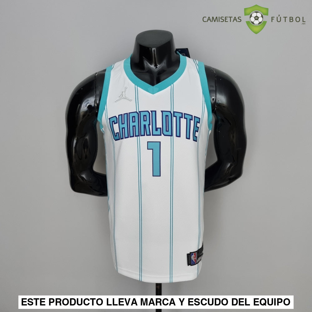 Camiseta Charlotte Hornets 21-22 - Lamelo Ball 1 Blanco Rayas Nba