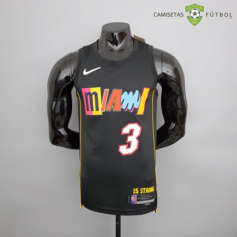 Camiseta Miami Heat 21-22 - Dwyane Wade 3 Negro/Colores Nba