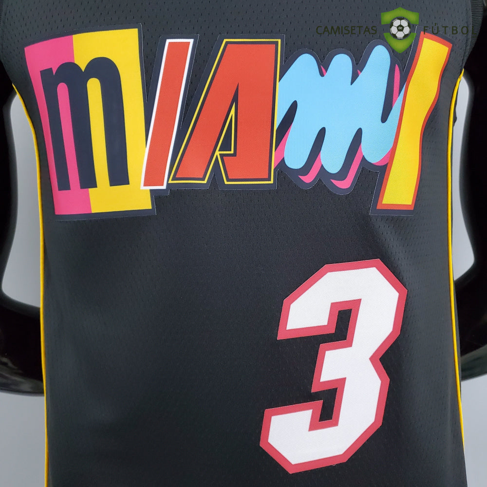 Camiseta Miami Heat 21-22 - Dwyane Wade 3 Negro/Colores Nba