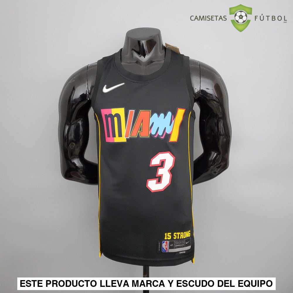 Camiseta Miami Heat 21-22 - Dwyane Wade 3 Negro/Colores Nba