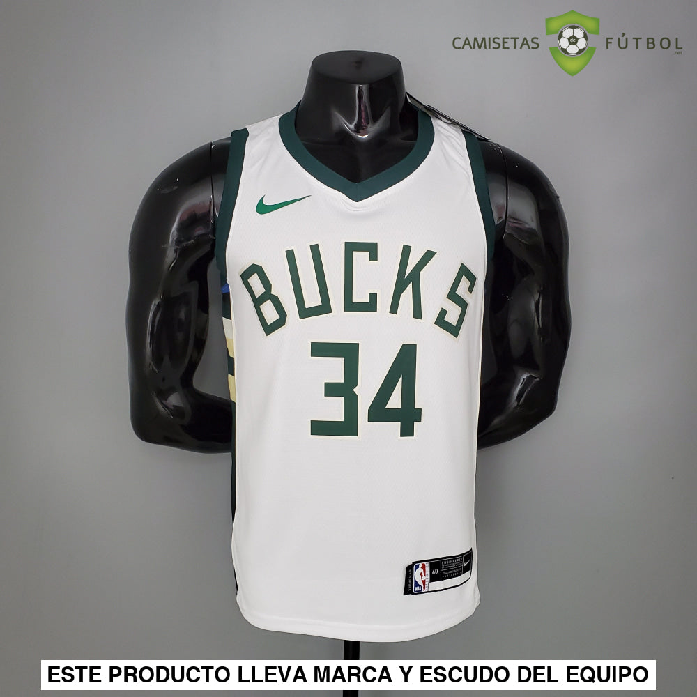 Camiseta Milwaukee Bucks 21-22 - Giannis Antetokounmpo 34 Blanco Nba