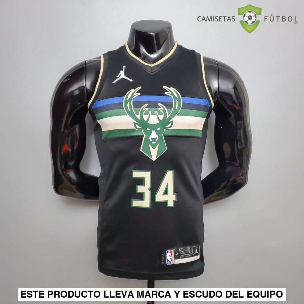 Camiseta Milwaukee Bucks 21-22 - Giannis Antetokounmpo 34 Negro Nba