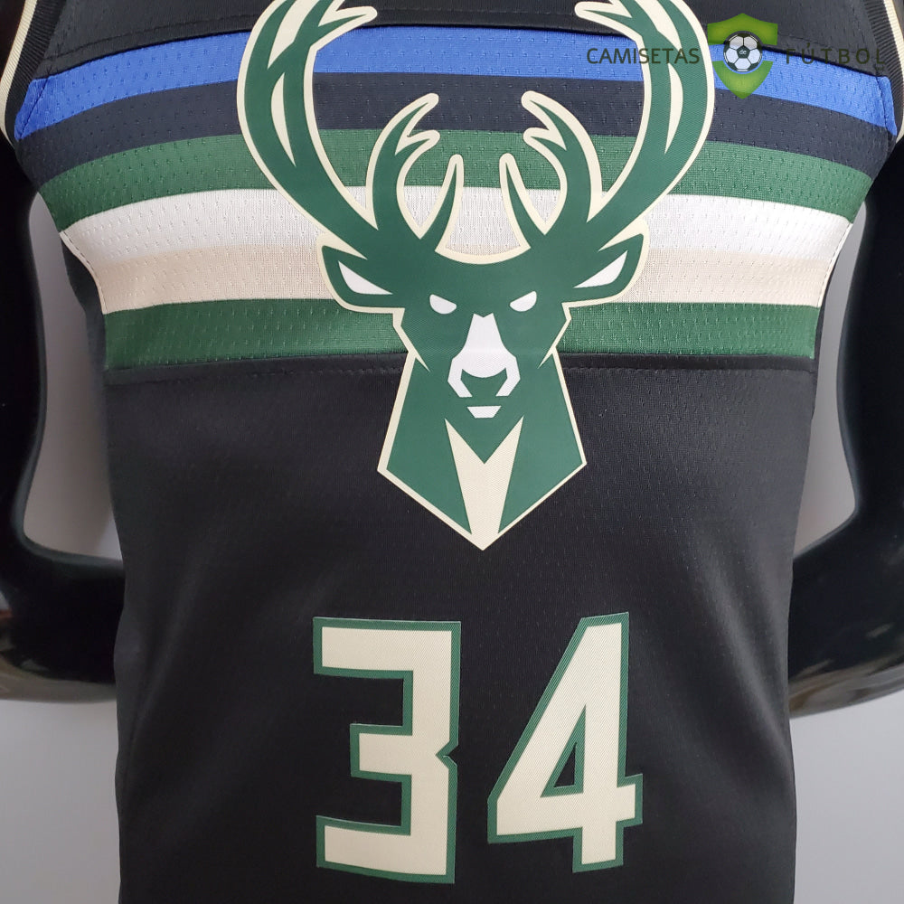 Camiseta Milwaukee Bucks 21-22 - Giannis Antetokounmpo 34 Negro Nba