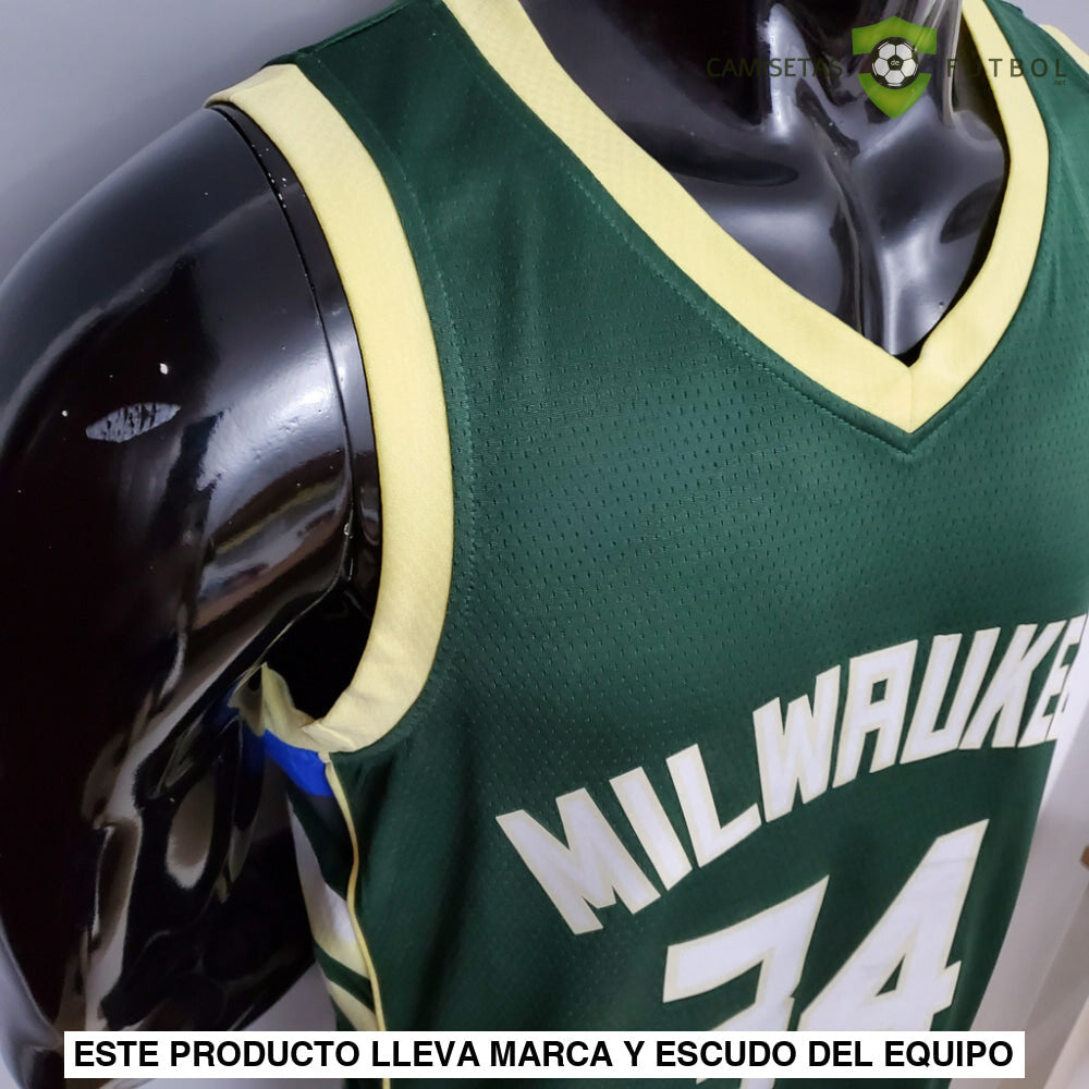 Camiseta Milwaukee Bucks 21 - 22 - Giannis Antetokounmpo 34 Verde De Futbol