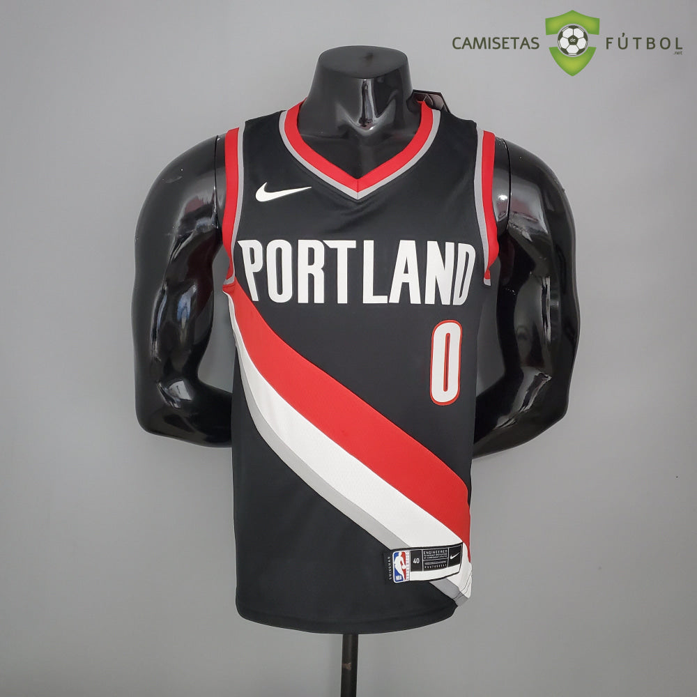 Camiseta Portland Trail Blazers 21-22 - Damian Lillard 0 Negro Rojo Nba