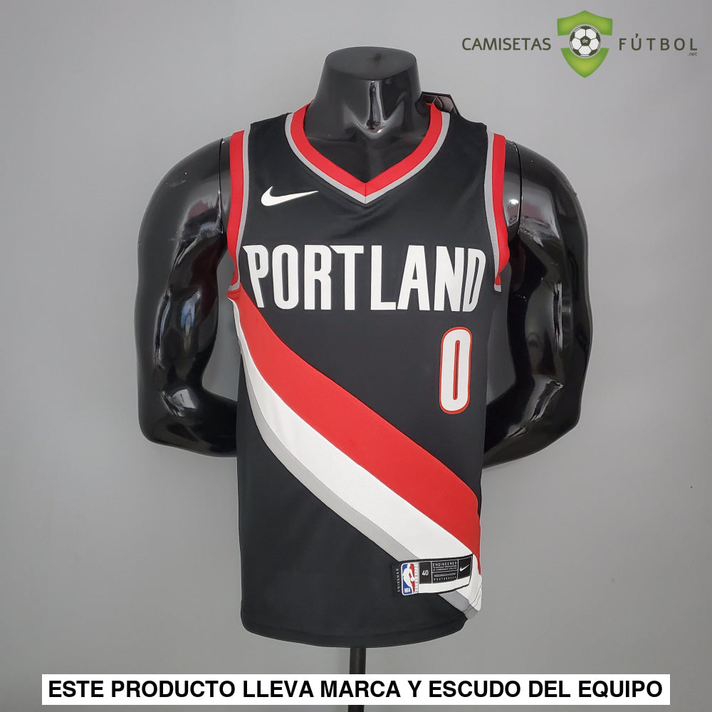 Camiseta Portland Trail Blazers 21-22 - Damian Lillard 0 Negro Rojo Nba